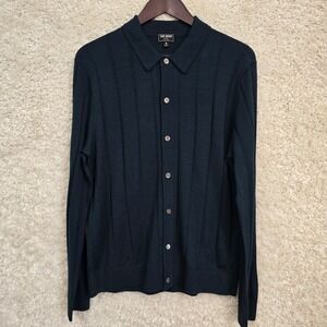 Todd Snyder Polo Cardigan Men's Size M Green Italian Merino Wool Ribbed